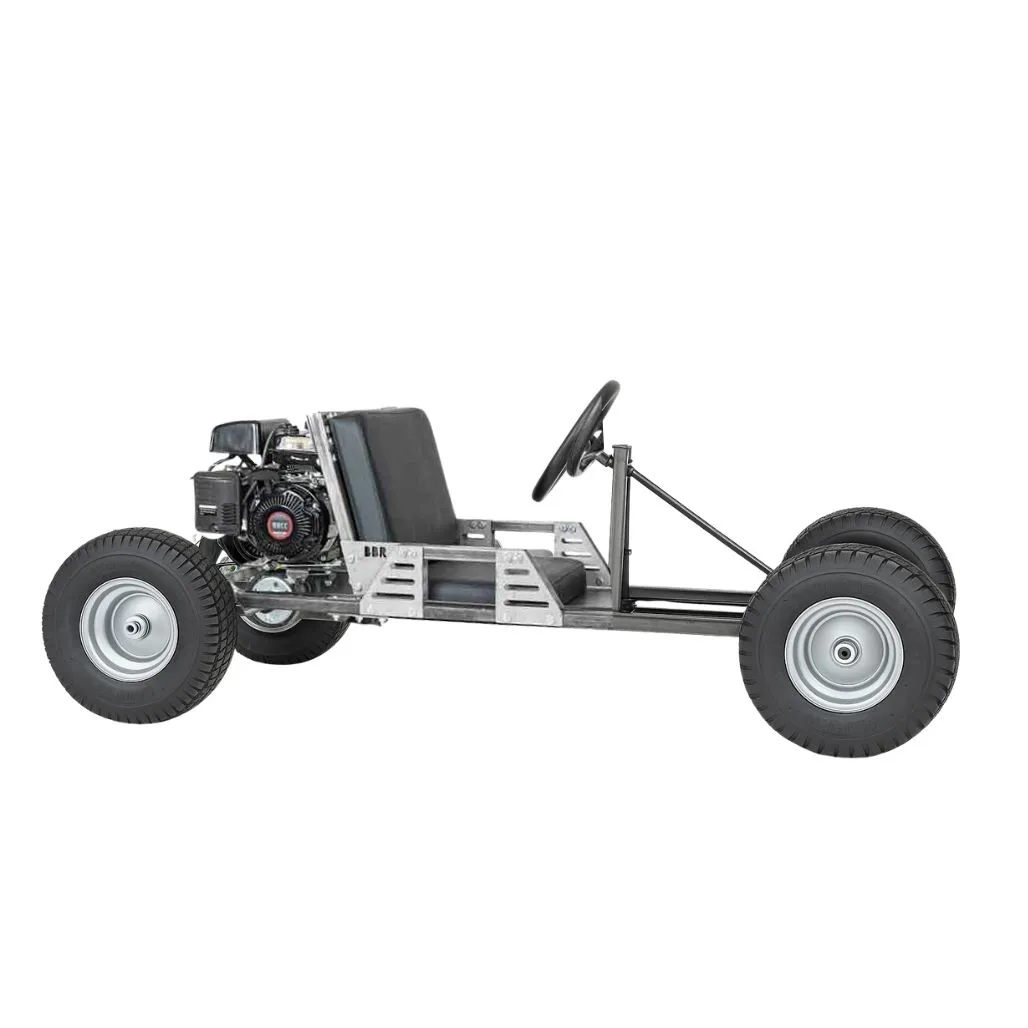 Assembled Bolt Go-Kart with engine and 13-inch turf tires; engine and tires vary by kit selection.